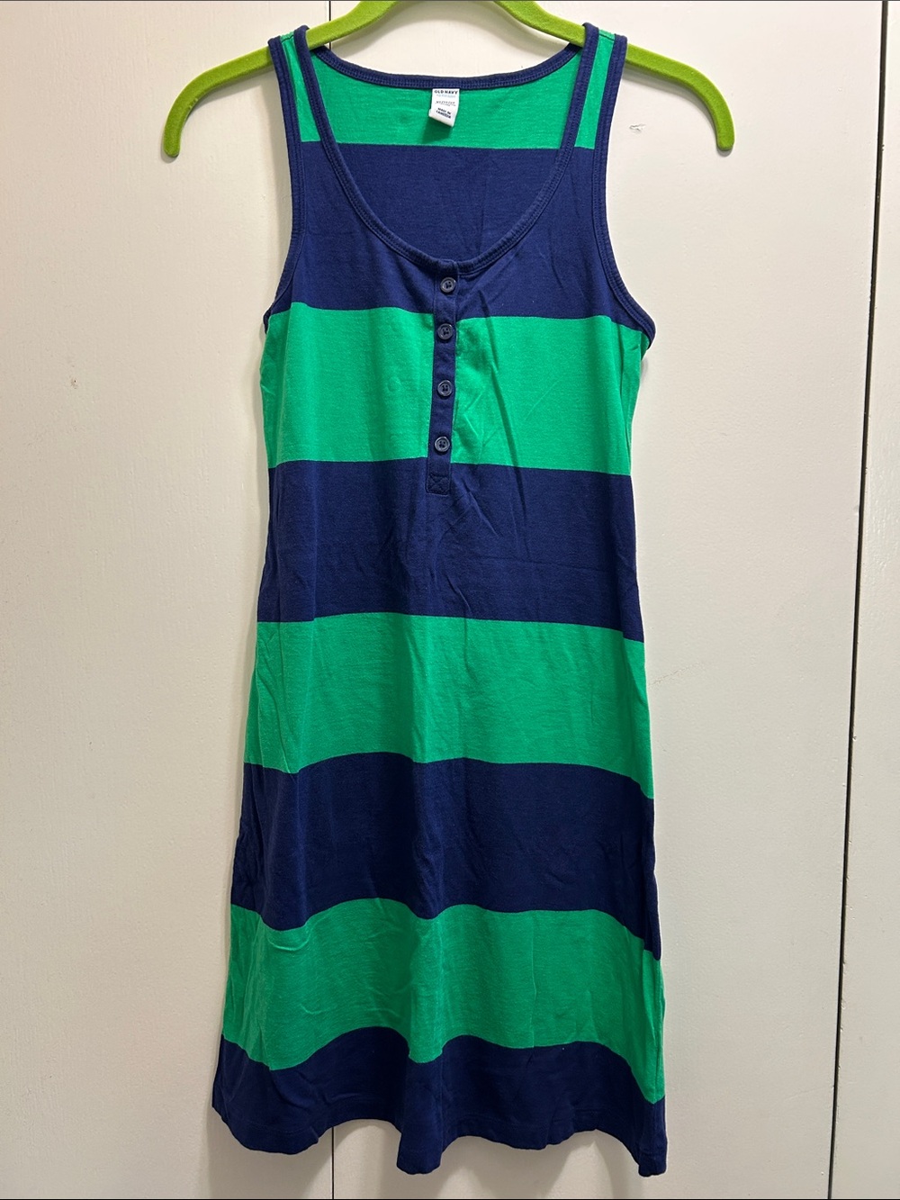 Old Navy Navy and Green Striped Tank Dress